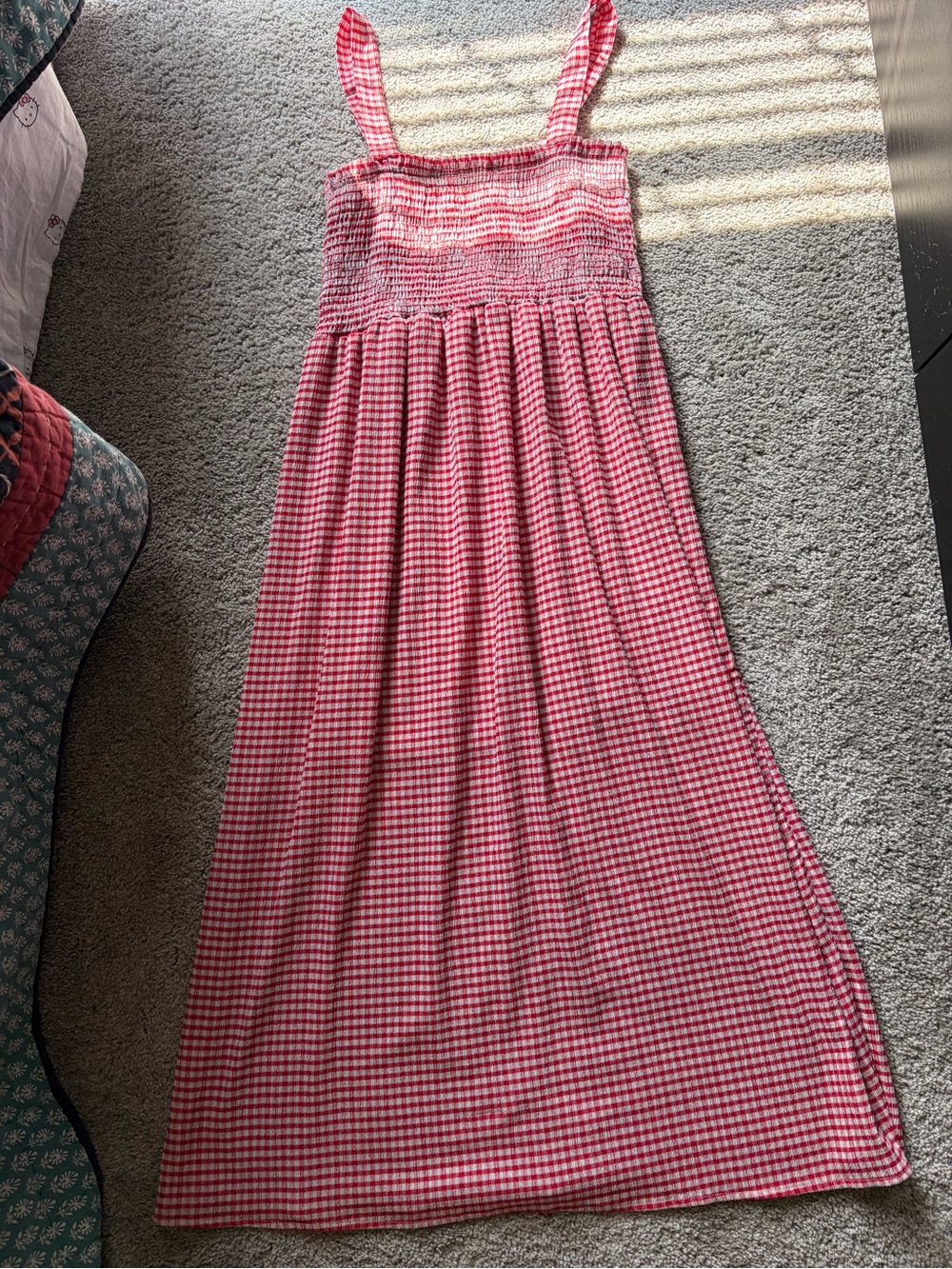 Red and white plaid maxi dress
